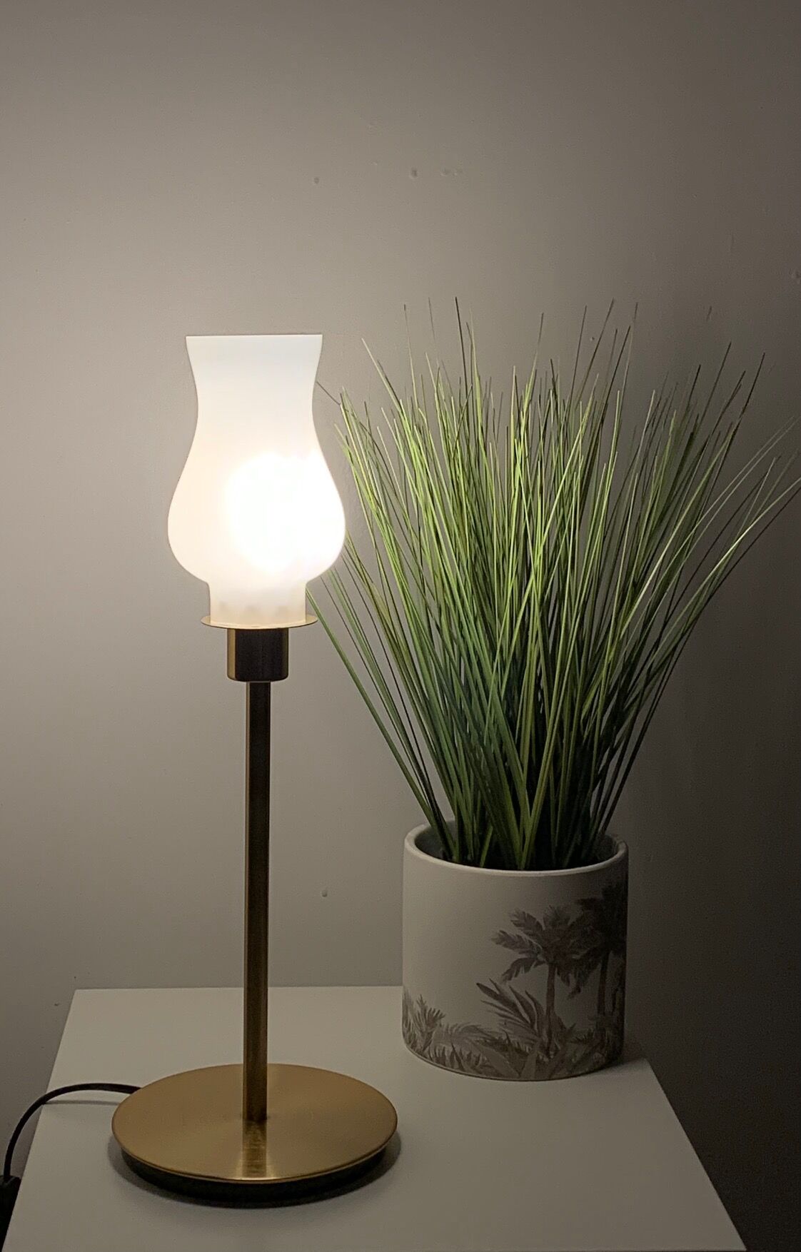 Fine tulip lamp straight opaline vintage restyled with a golden foot