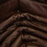 Vintage two-seater Togo sofa with arms in brown leather by Michel Ducaroy for Ligne Roset, 1970s