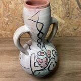 Hand-painted terracotta amphora, 60's design, signed "tm", vintage