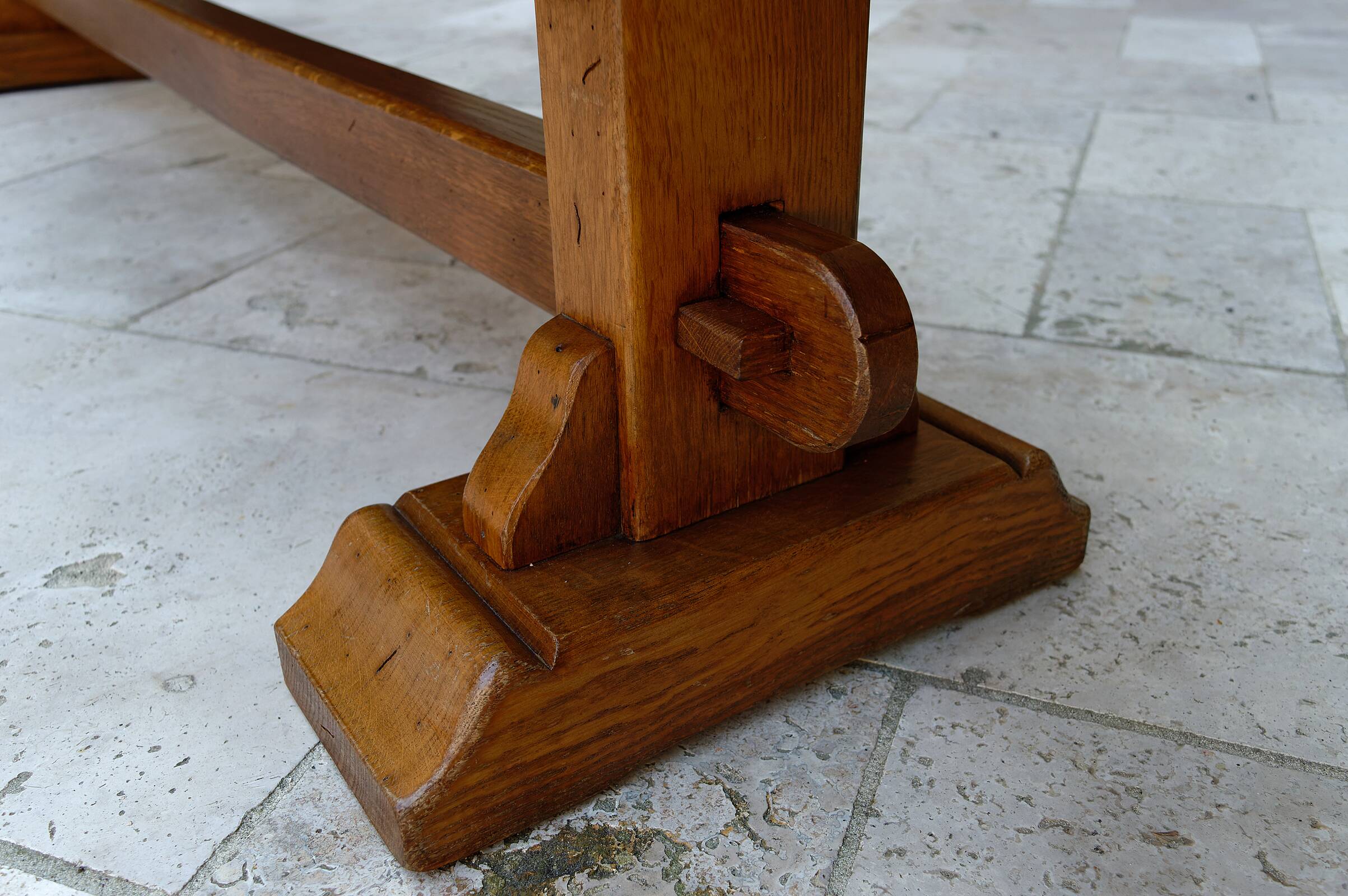 Pair of oak monastic community benches, France, early 20th century