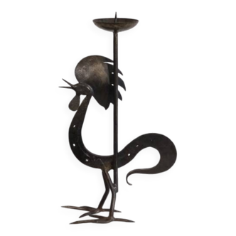 Candle holder with rooster decor in the Marolles style