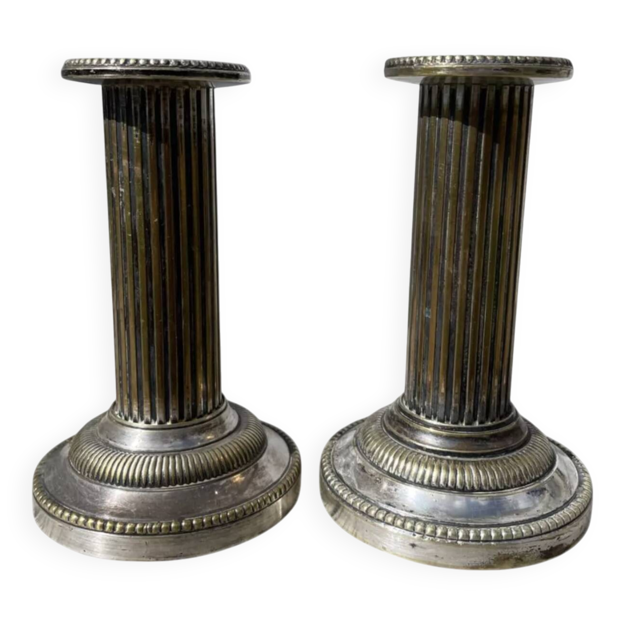 Pair of 19th-century fluted silver-plated metal candlesticks