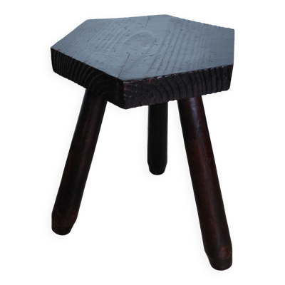 Tabouret tripode brutaliste bois massif vintage 1960