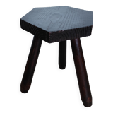 Vintage 1960s Brutalist tripod stool in solid wood