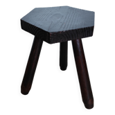 Vintage 1960s Brutalist tripod stool in solid wood