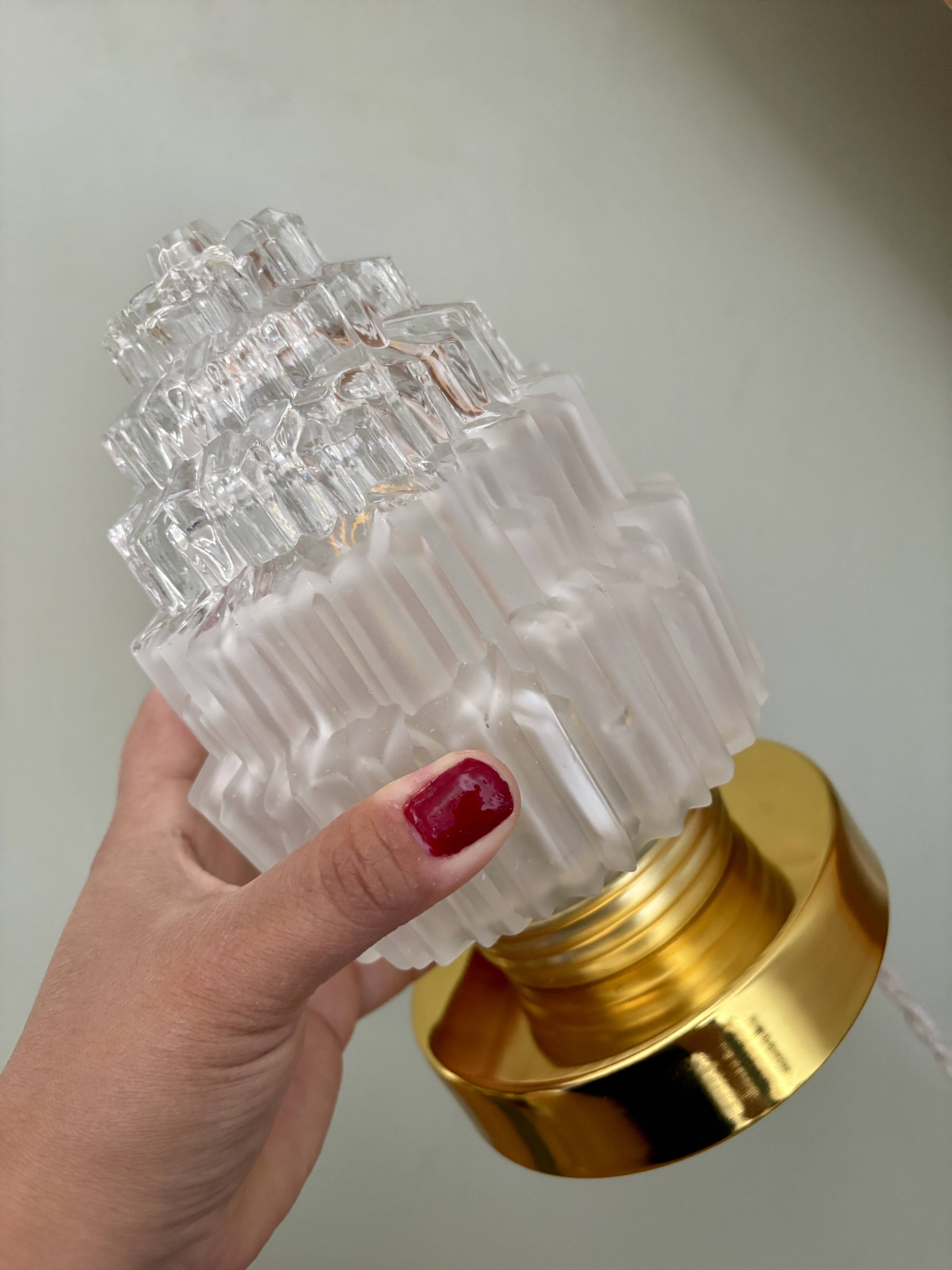 Vintage globe table lamp in half frosted, half transparent glass