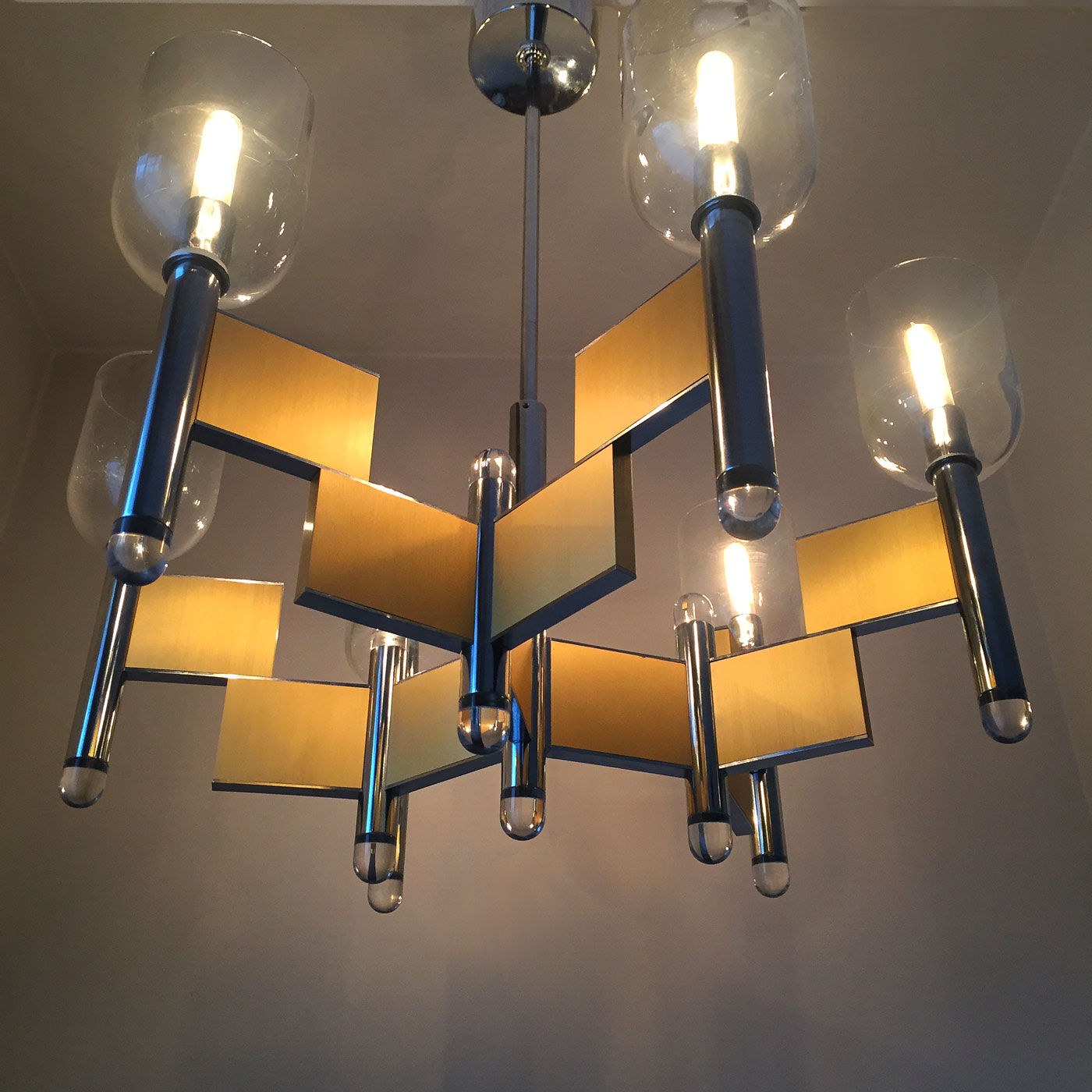 Chandelier from Sciolari chrome-gold and glass. 1970