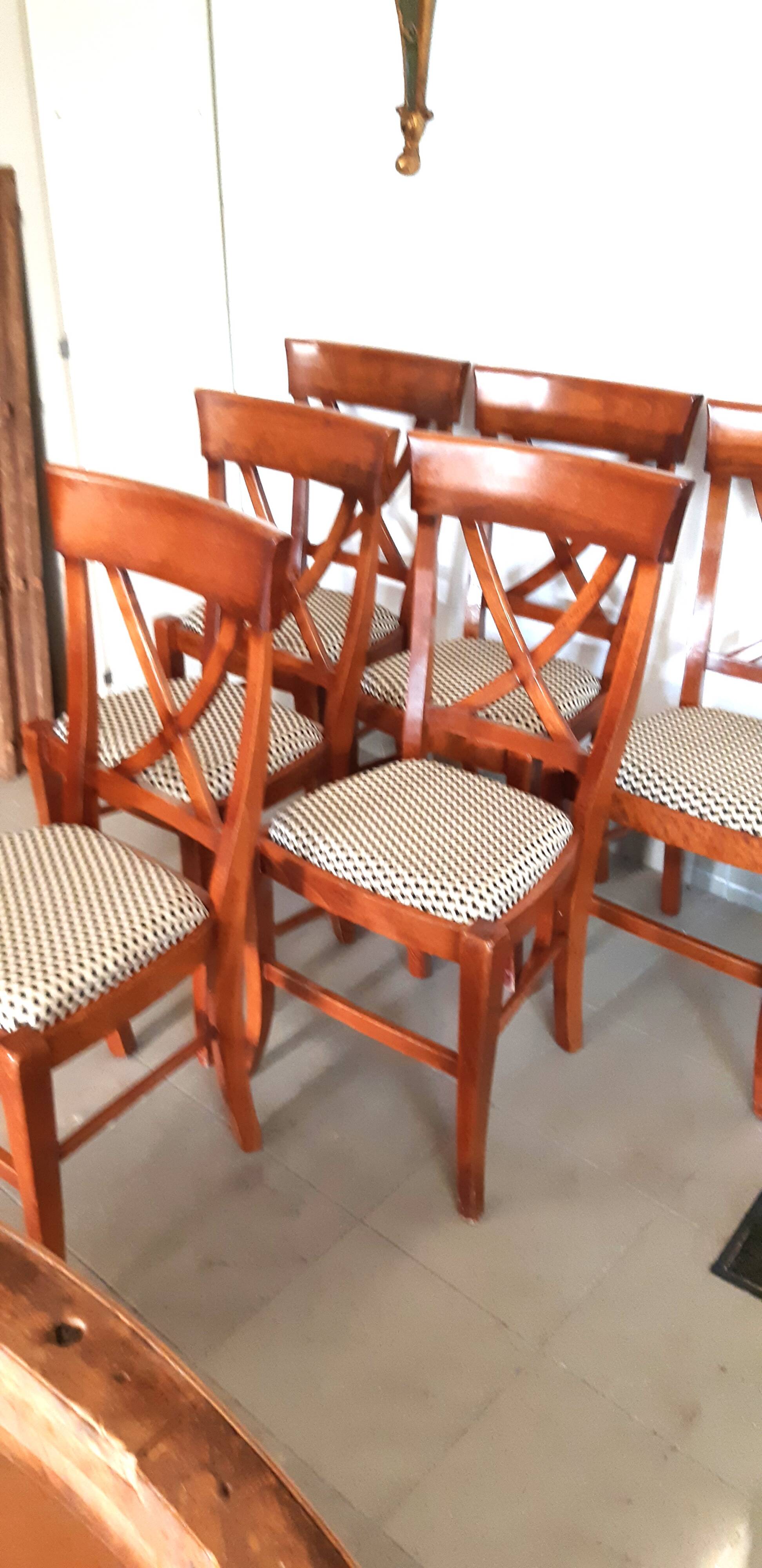 set of 6 recent Restoration style chairs in solid stained beech in excellent condition