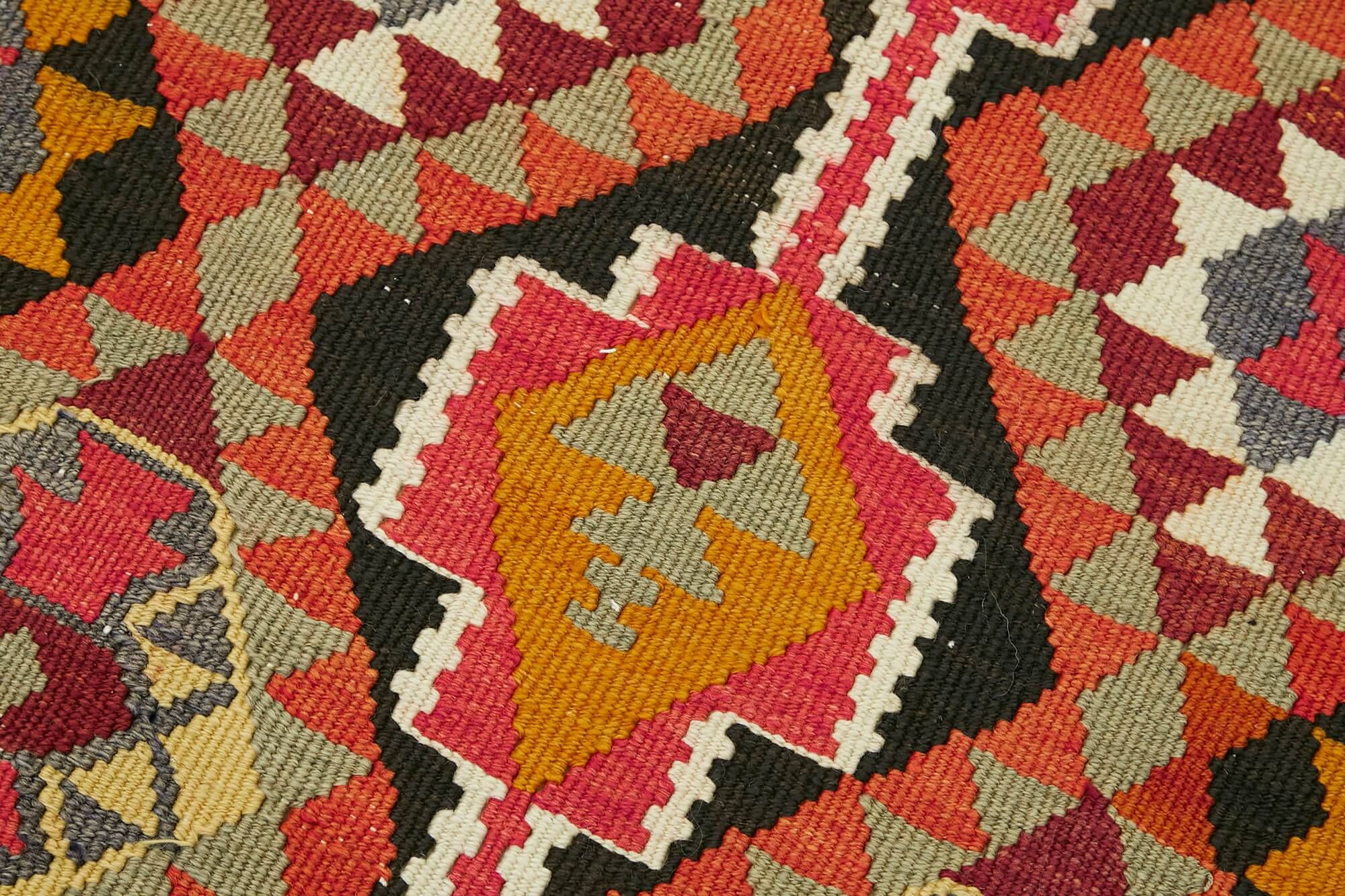 Turkish Handwoven Vintage Herki Kilim 83 cm x 363 cm