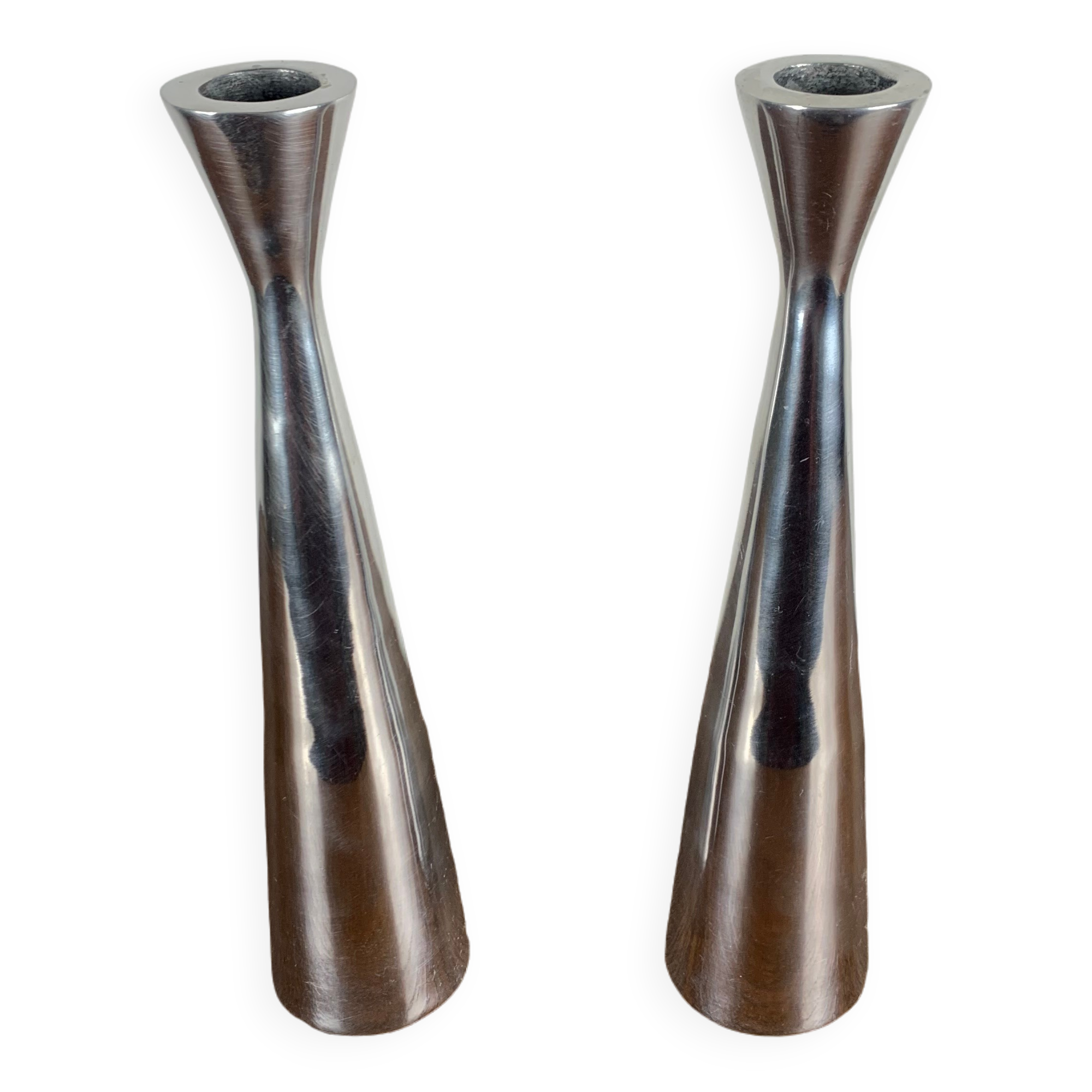 Pair of silver-plated metal candlesticks, Denmark