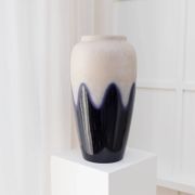 XL Vintage Floor Vase Bay Keramik 624-45, Ceramic, White & Navy Two-Tone Glaze, 1960s