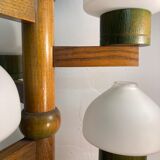 Midcentury Scandinavian wood and opaline glass hanging pendant