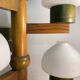 Midcentury Scandinavian wood and opaline glass hanging pendant