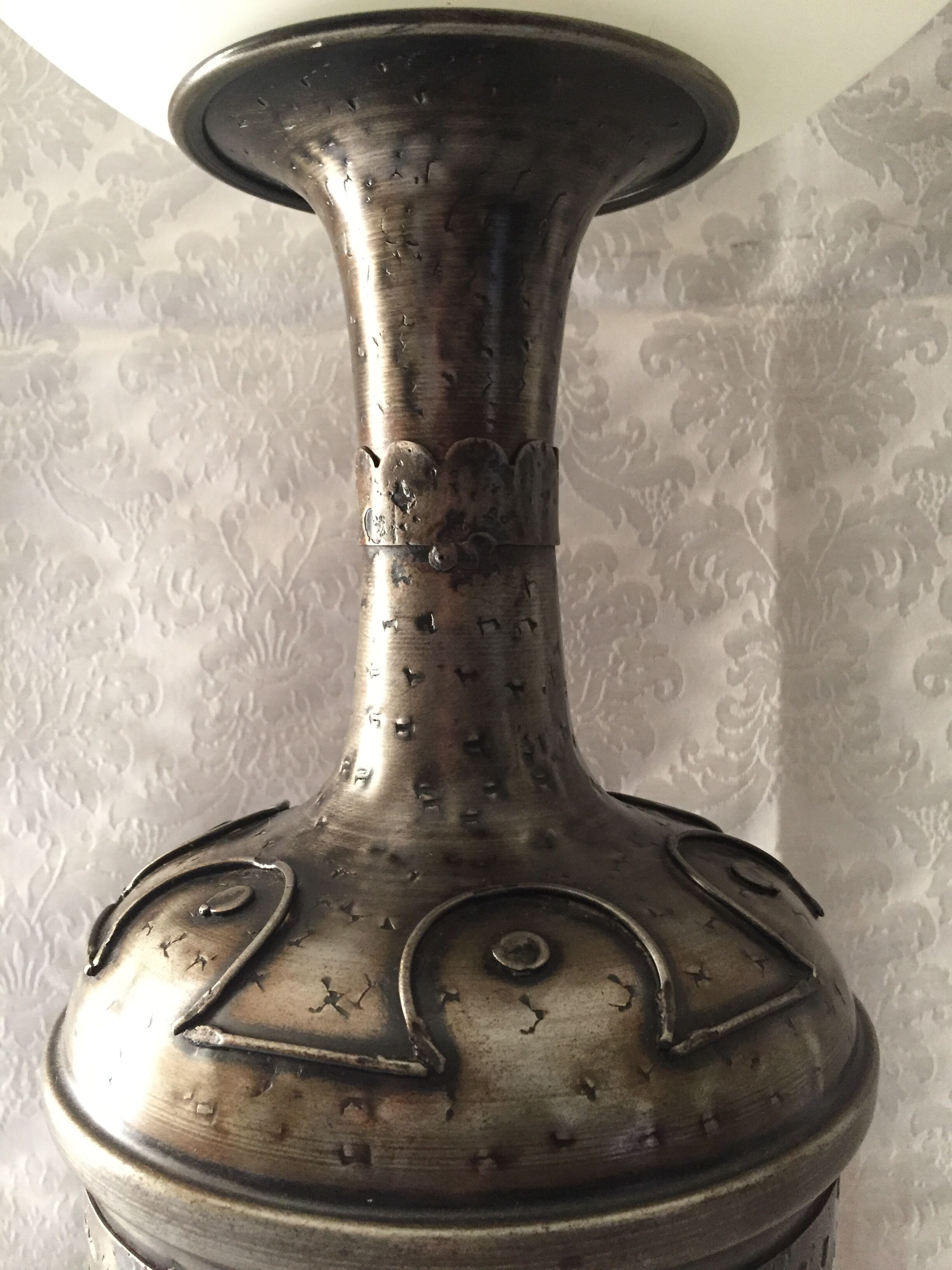 Atypical metal lamp medieval globe opaline style