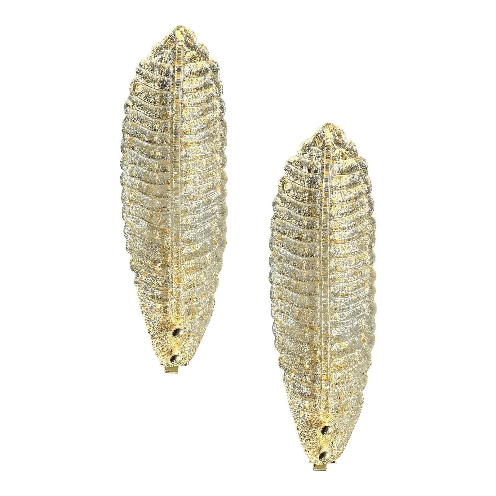 Pair of Italian Venetian Gold “Graniglia” Leaf Murano Glass Wall Sconces