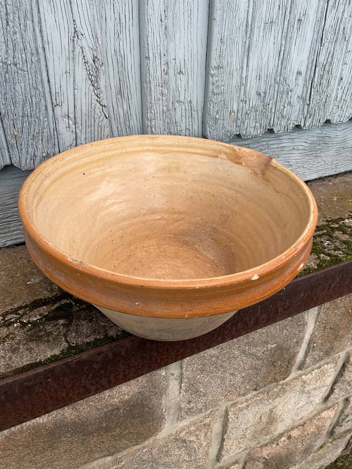 Large flat terracotta salad bowl