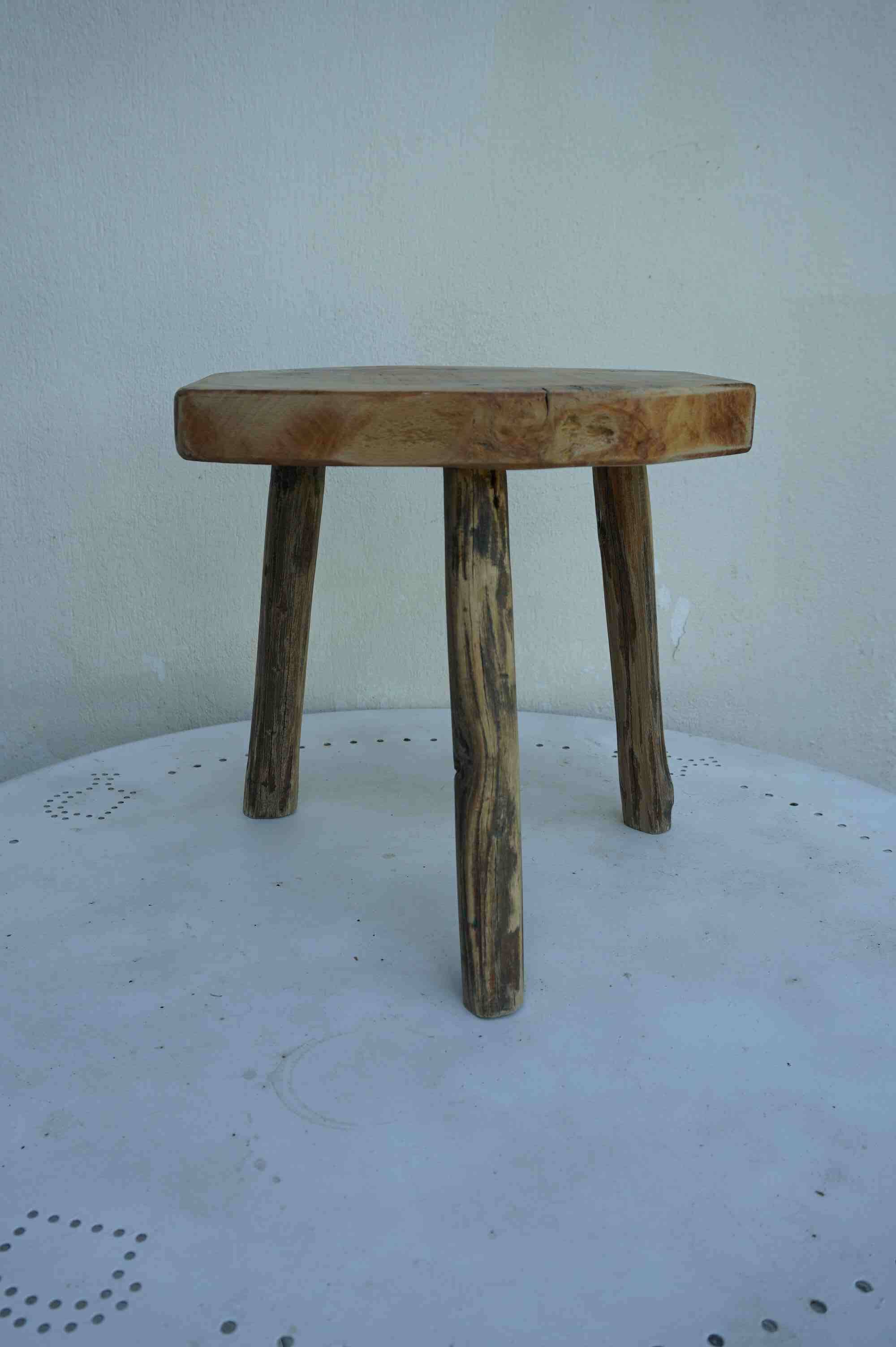 Vintage solid wood tripod stool