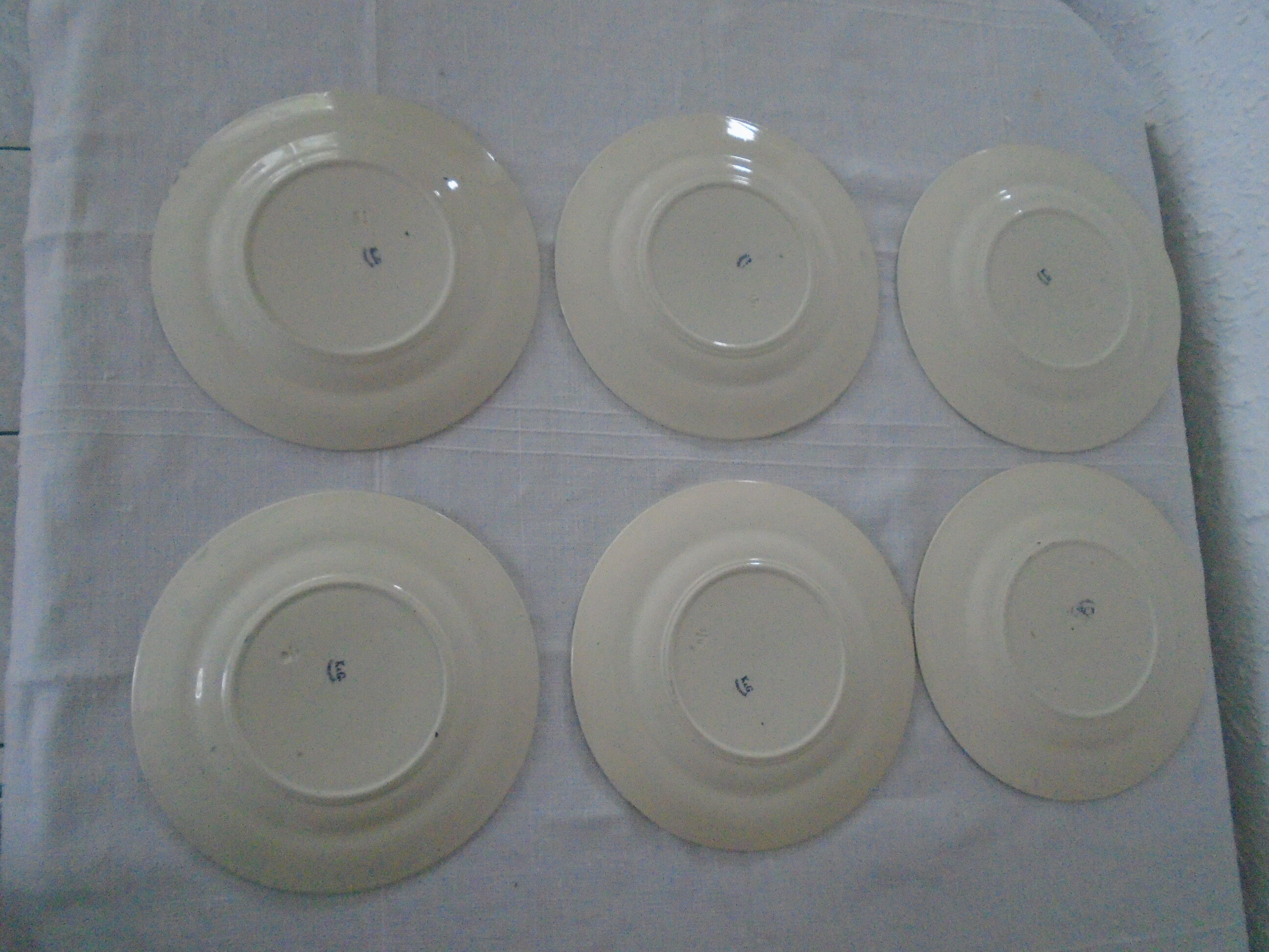 6 flat plates K - G Lunéville original blue decoration "G" old faience