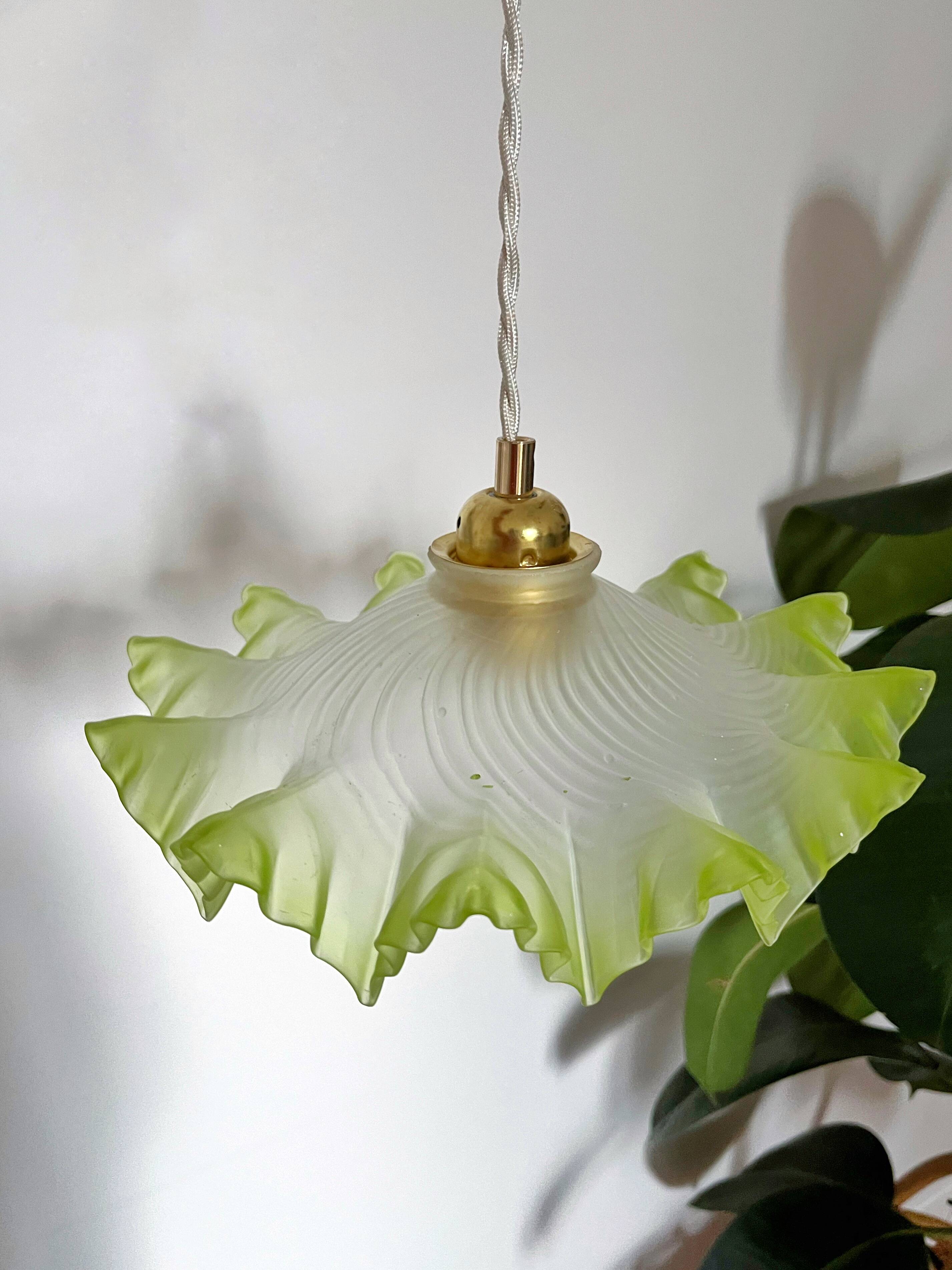 Vintage green and white serrated pendant light