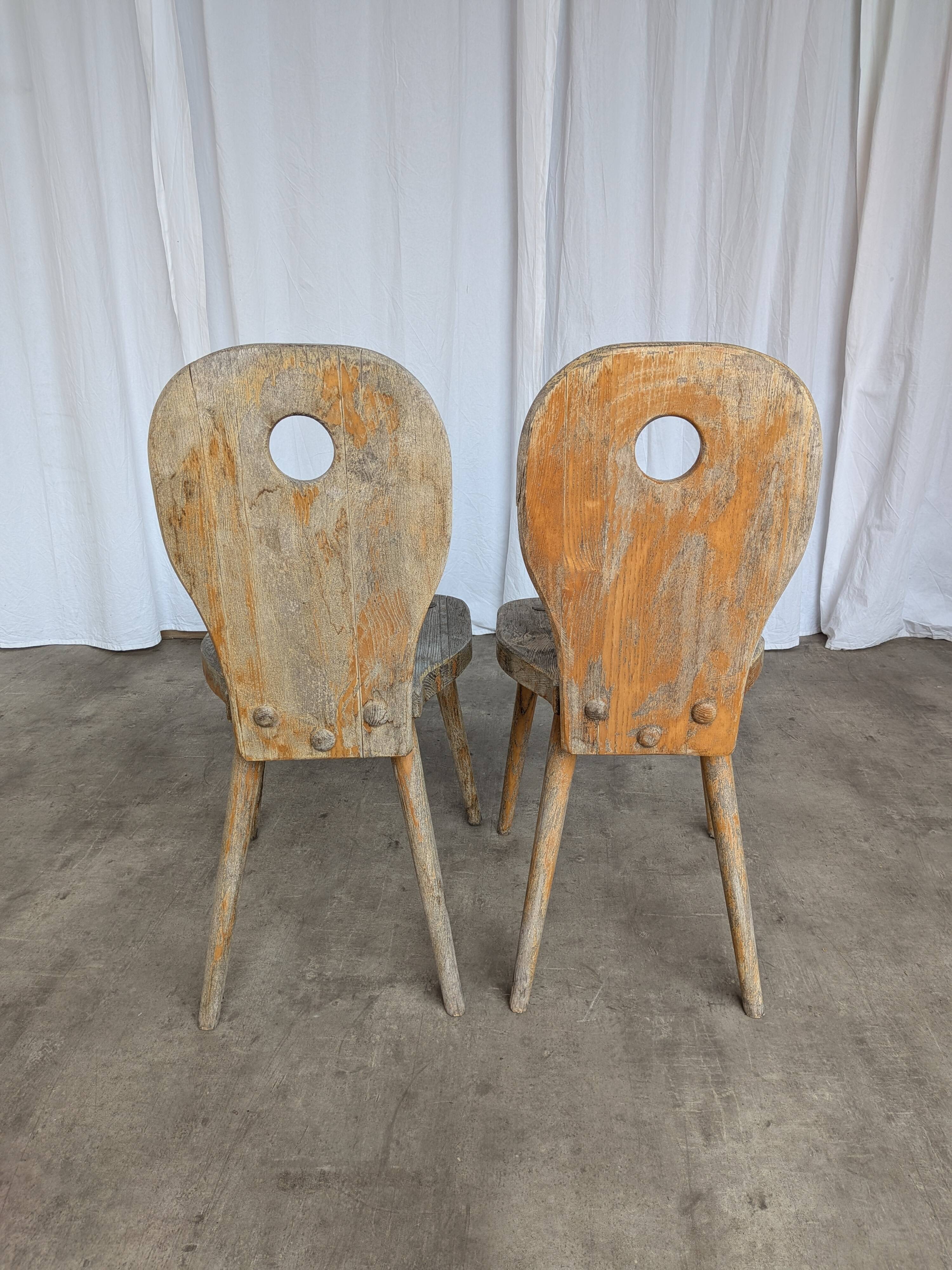 Set of 2 Rustic Primitive Wooden Chairs / Weathered Farmhouse Dining Chairs