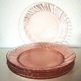 set of 6 Rosaline dessert plates in pink swirl glass