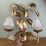 Vintage two-light wall lamp in gold metal with vintage art deco globes