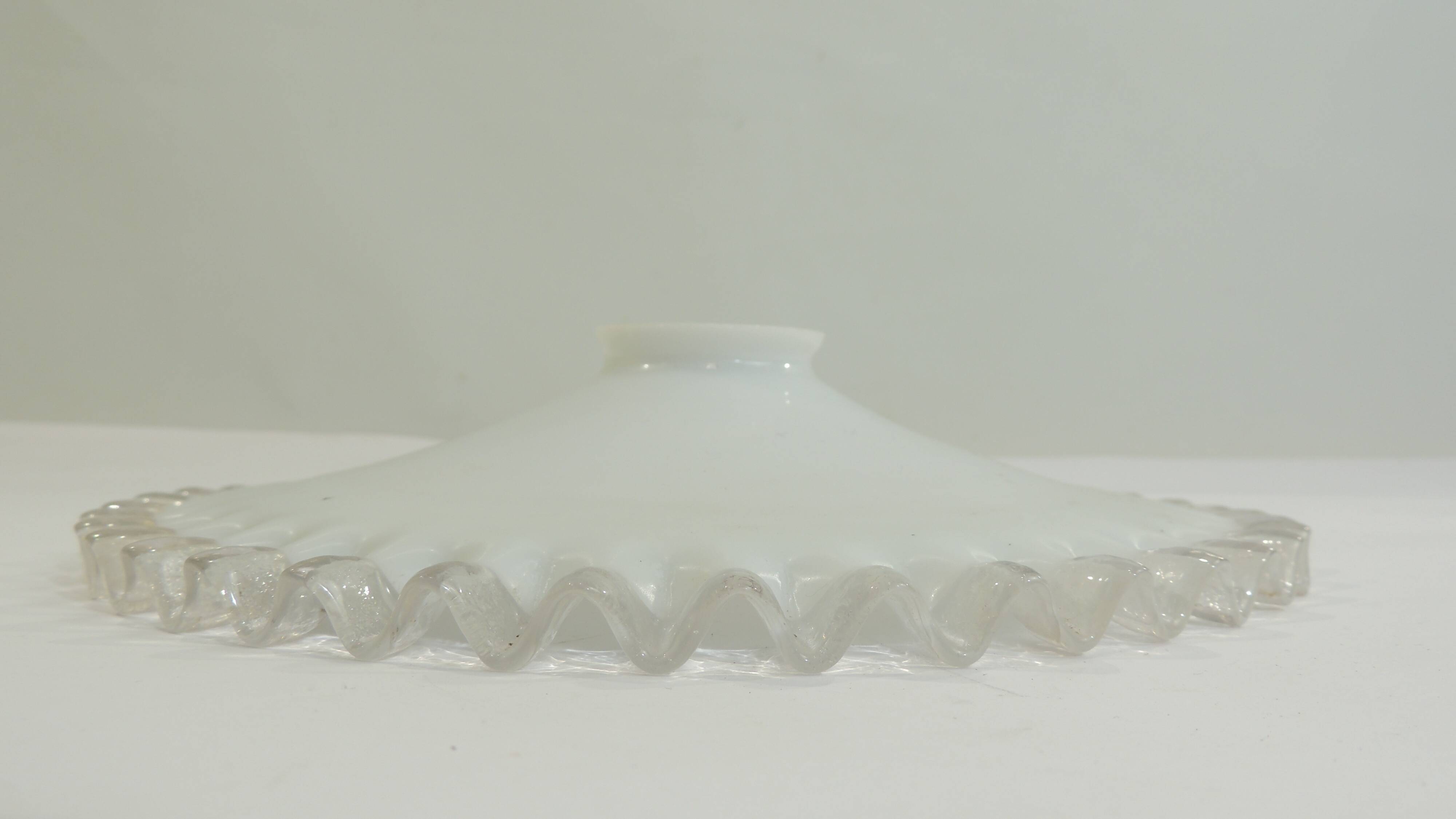 Vintage lampshade in white opaline glass with a transparent serrated edge – Globe