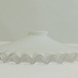 Vintage lampshade in white opaline glass with a transparent serrated edge – Globe