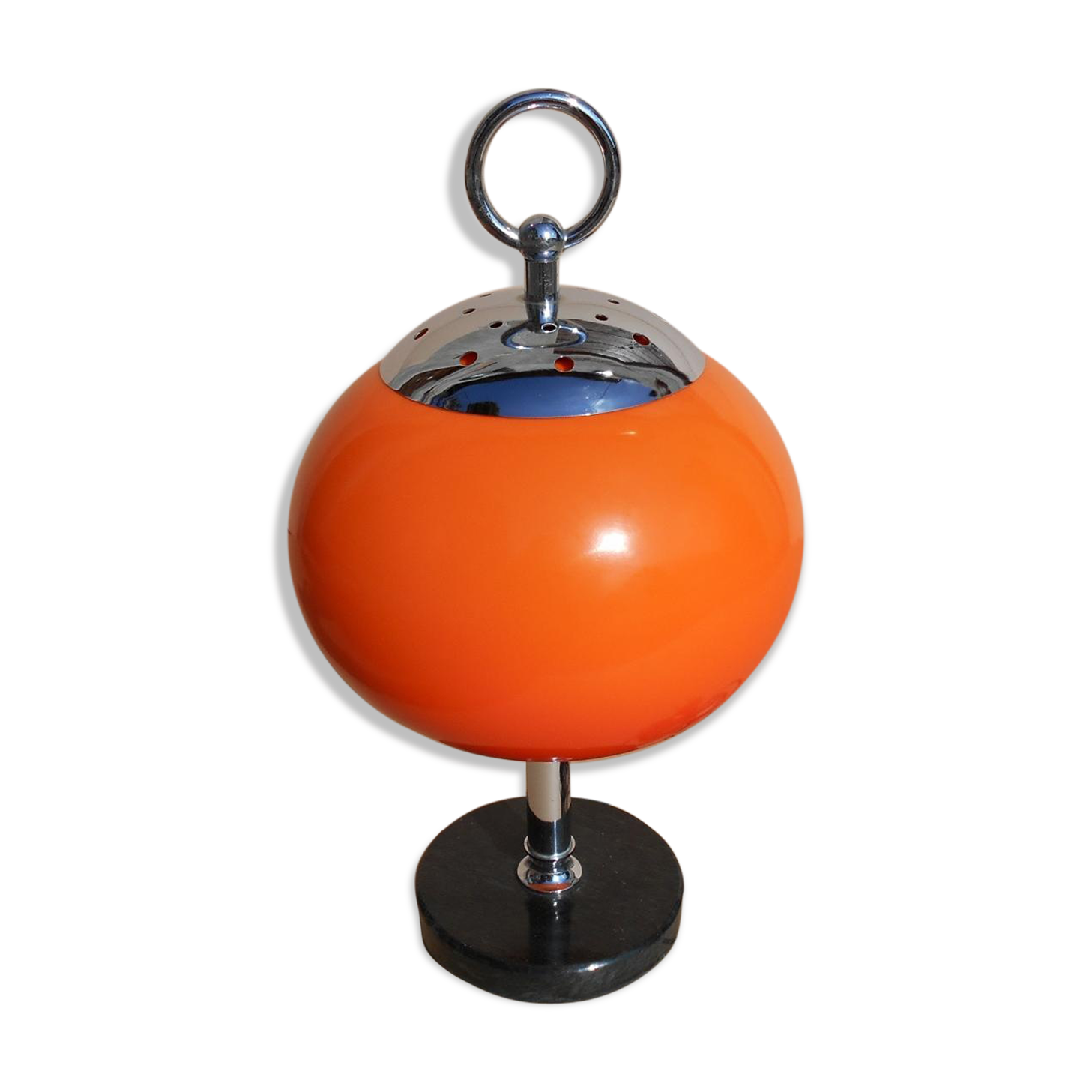Desk lamp orange with black marble 1950 s base