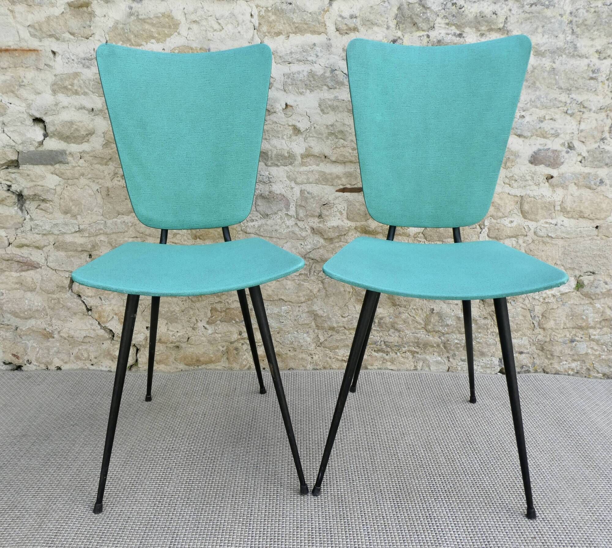 Pair of chairs from the 50s, metal compass legs and Skaï