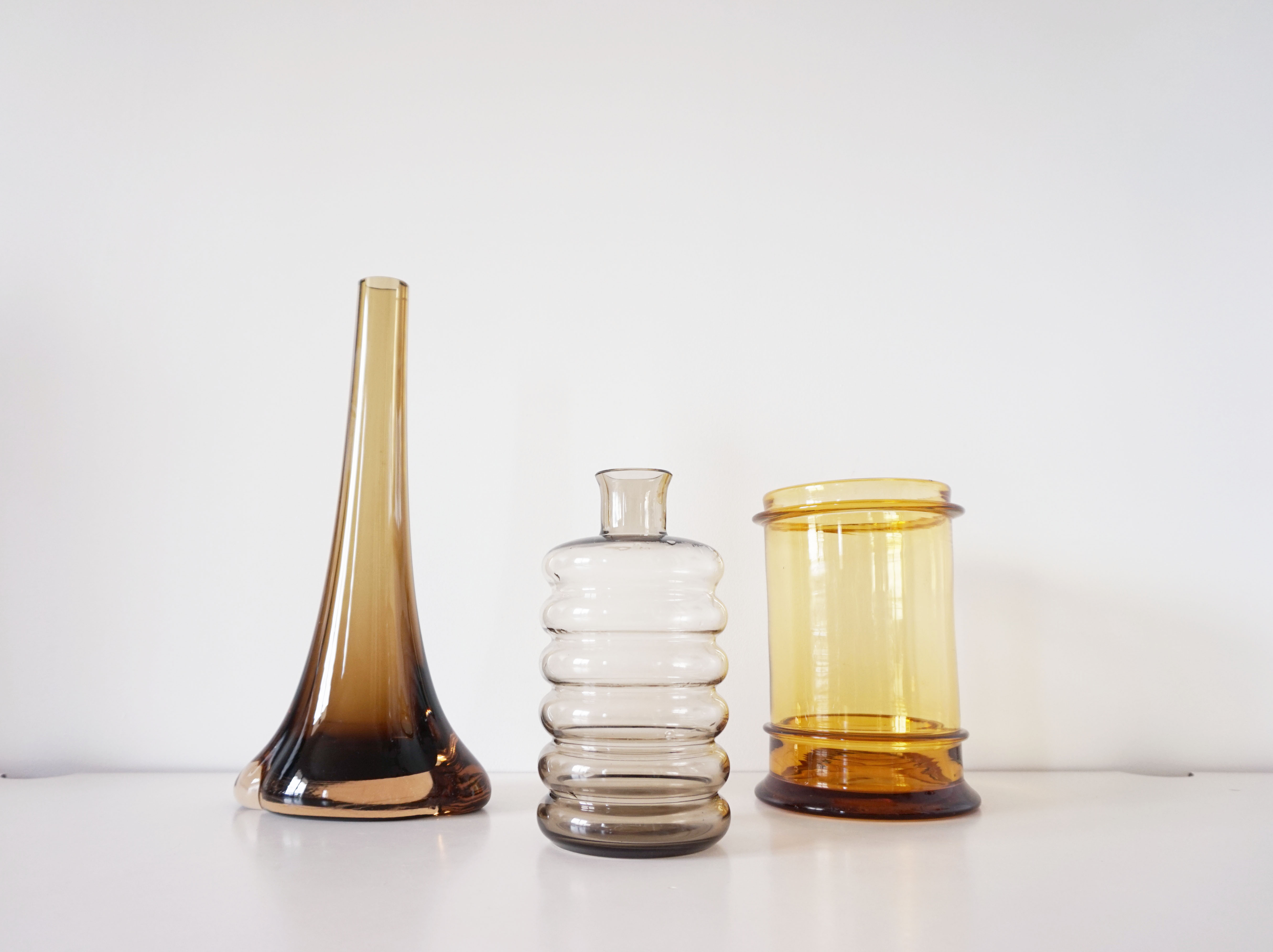Set of vintage smoked glass vases