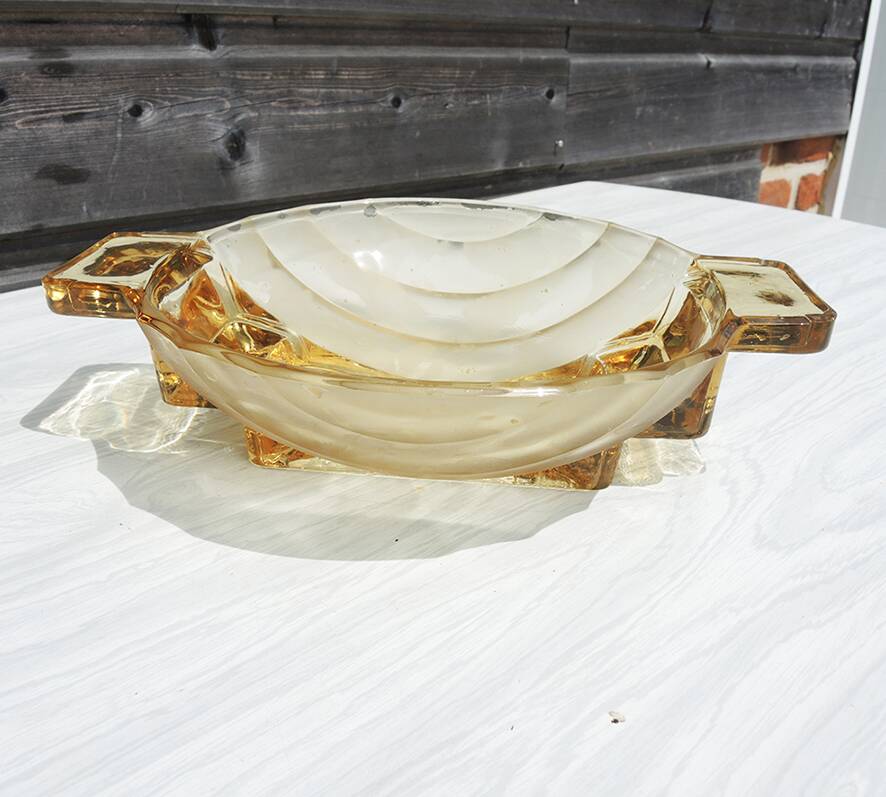 Antique art deco amber glass salad service