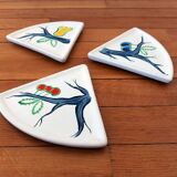 3 Flat Ceramic Bowls, Matte Glazed Terracotta, Vintage 60s