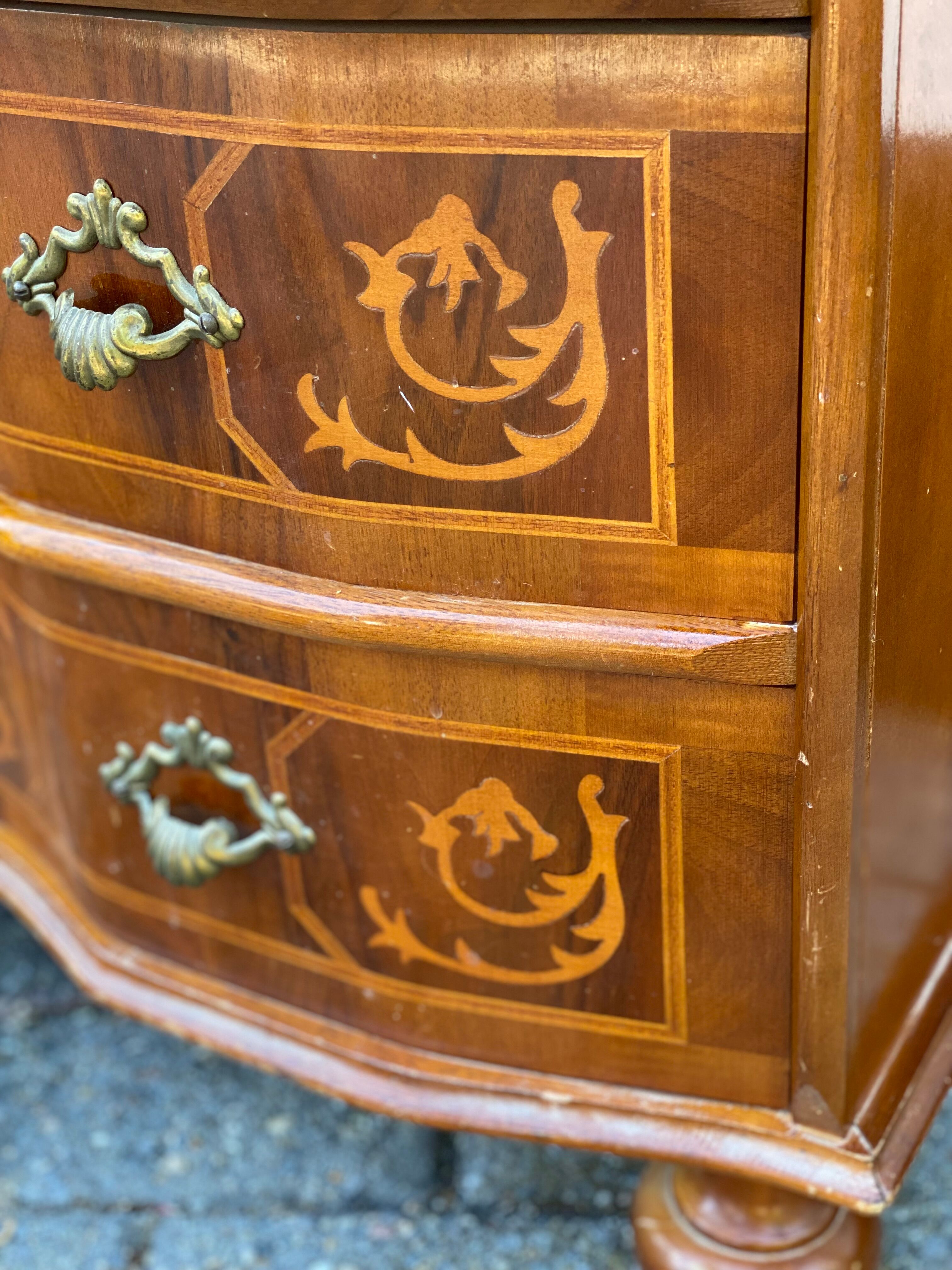 Vintage Inlay Wood Chest of Drawers in the Style of Louis XIV