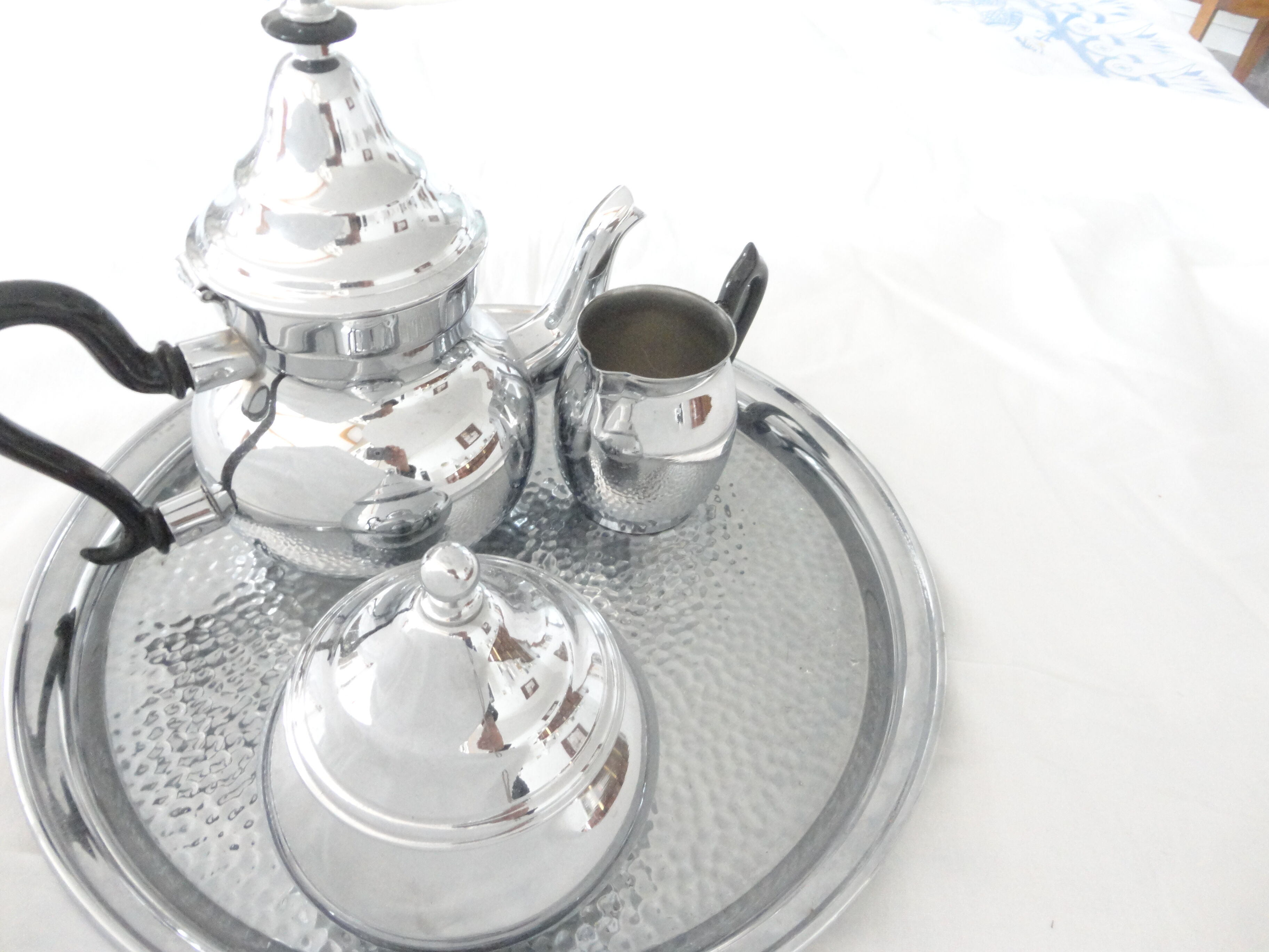 teapot, milk jug, sugar bowl, silver stainless steel, 1980,