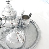teapot, milk jug, sugar bowl, silver stainless steel, 1980,