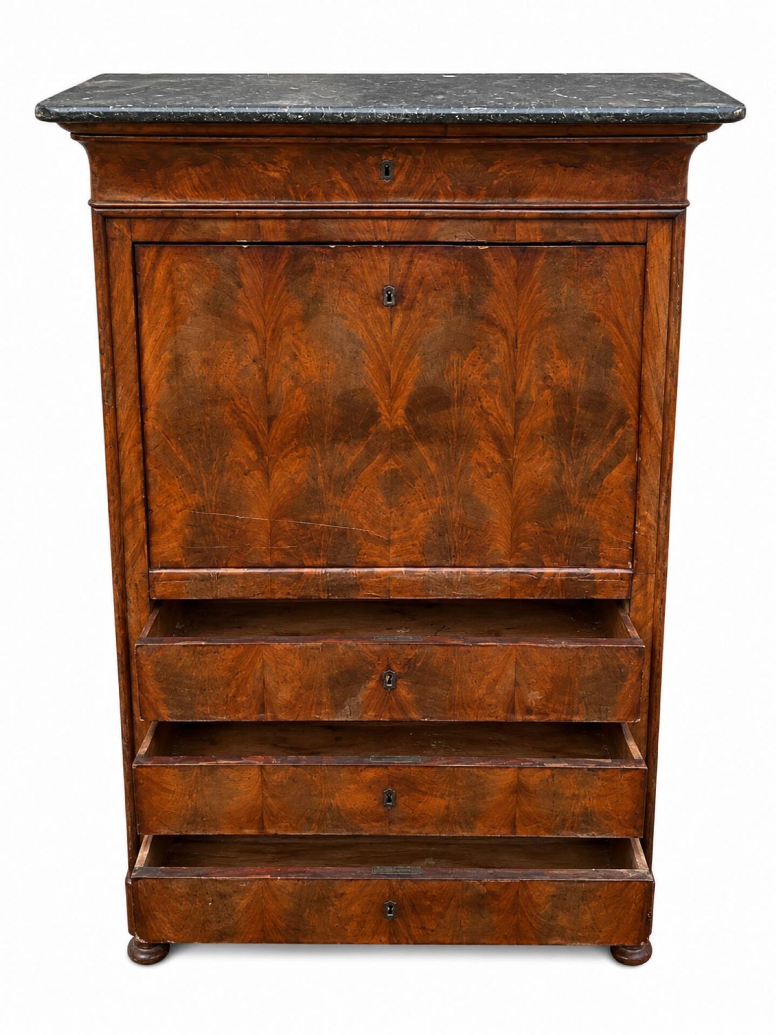 Flamed Mahogany Secretary - Louis-Philippe Period, 19th Century