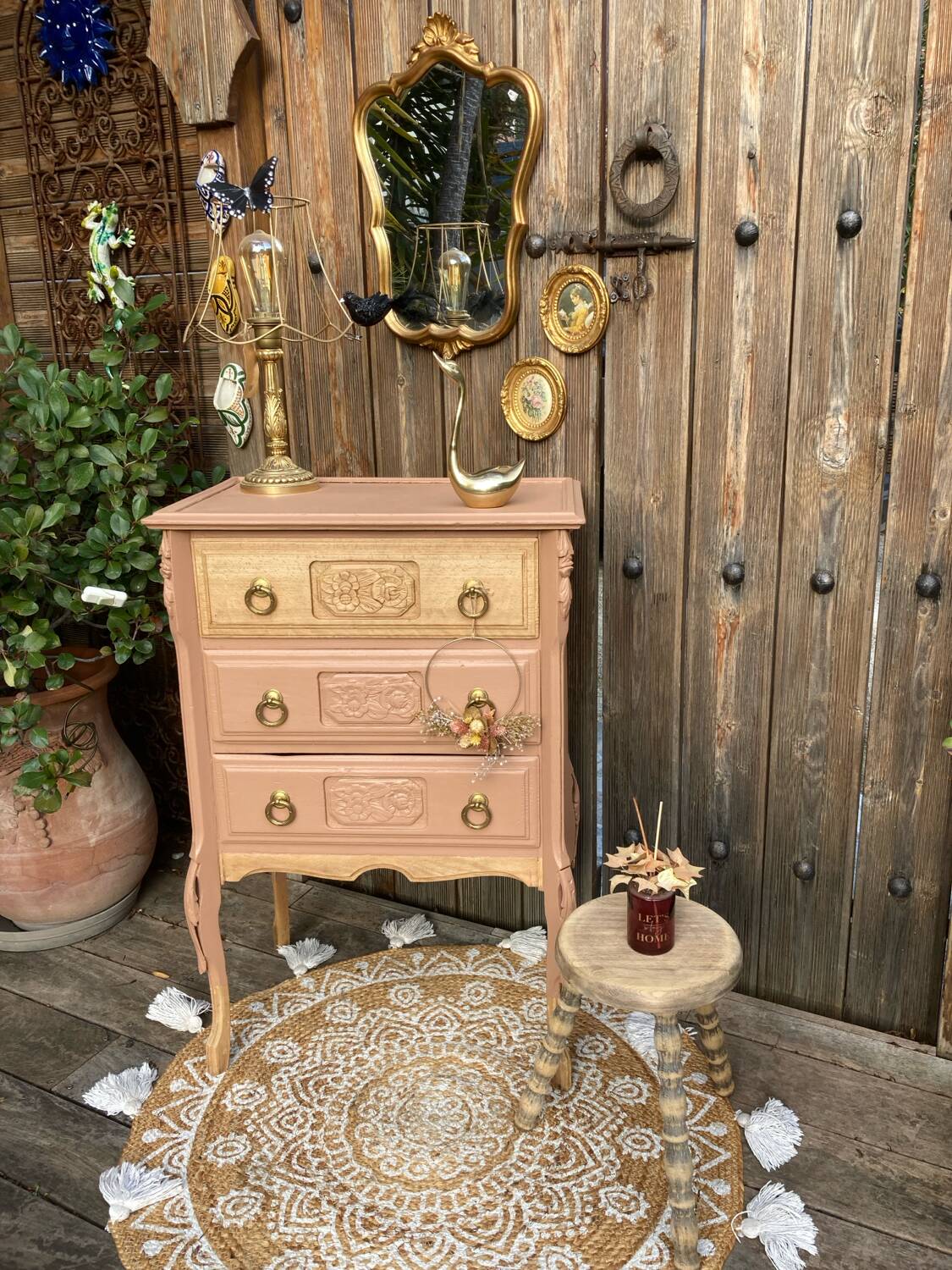 Petite commode ART DÉCO esprit coiffeuse terracotta