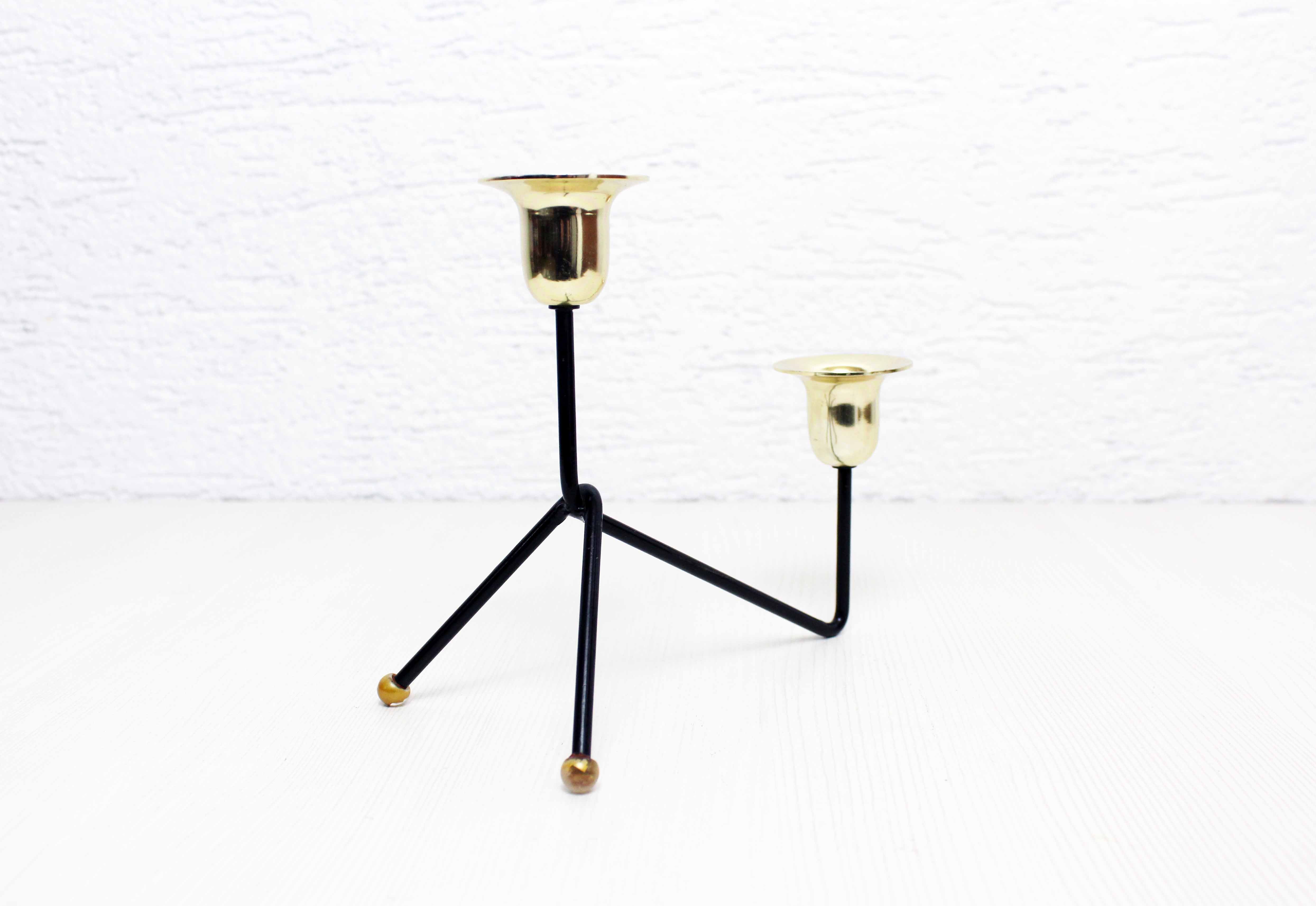 Double metal and brass candle holder