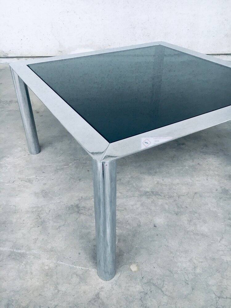 Mid-Century Smoked Glass & Chromed Steel Square Dining Table attributed to Sergio Mazza for Cinova, Italy, 1970s
