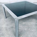Mid-Century Smoked Glass & Chromed Steel Square Dining Table attributed to Sergio Mazza for Cinova, Italy, 1970s