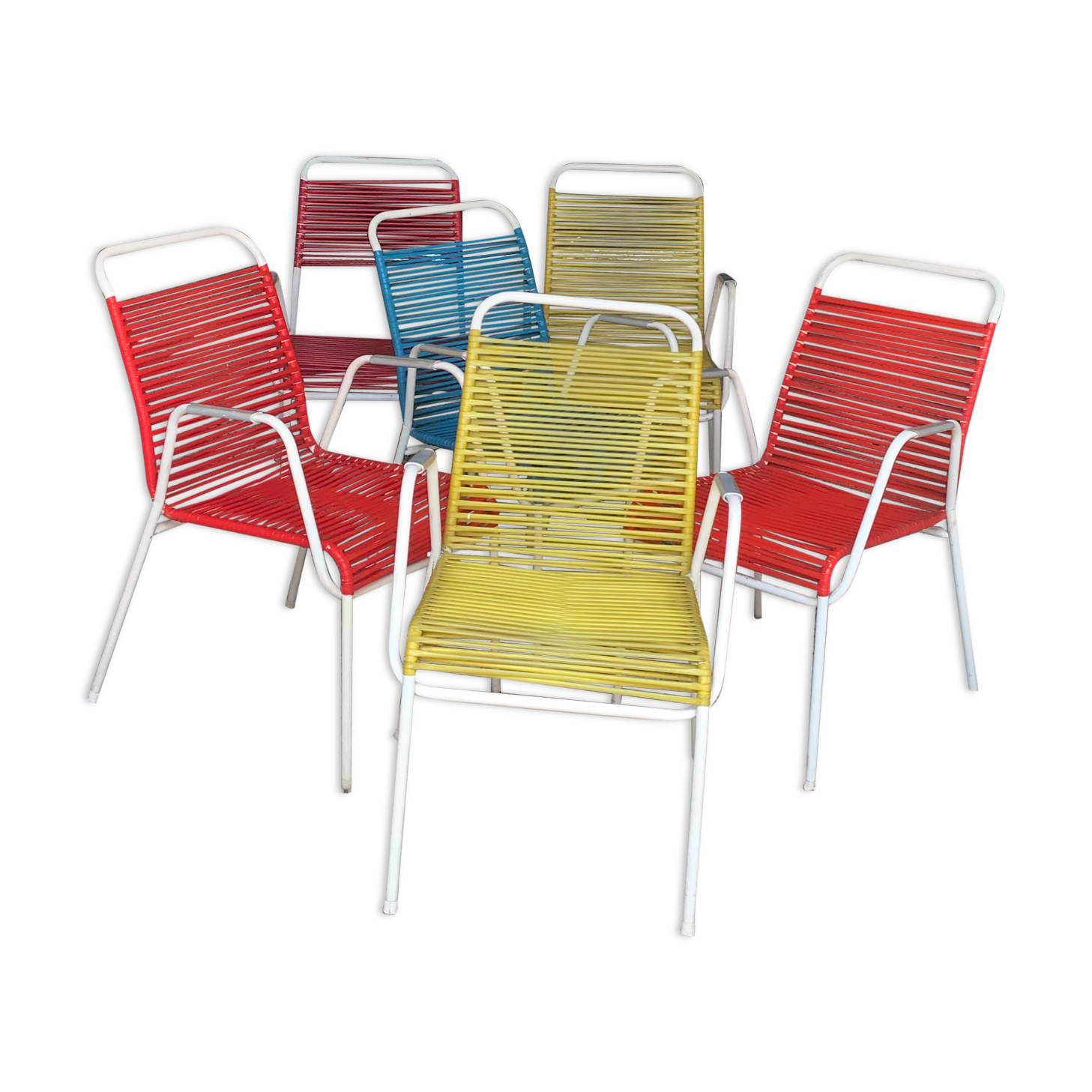 Lot de 6 fauteuils scoubidou vintage