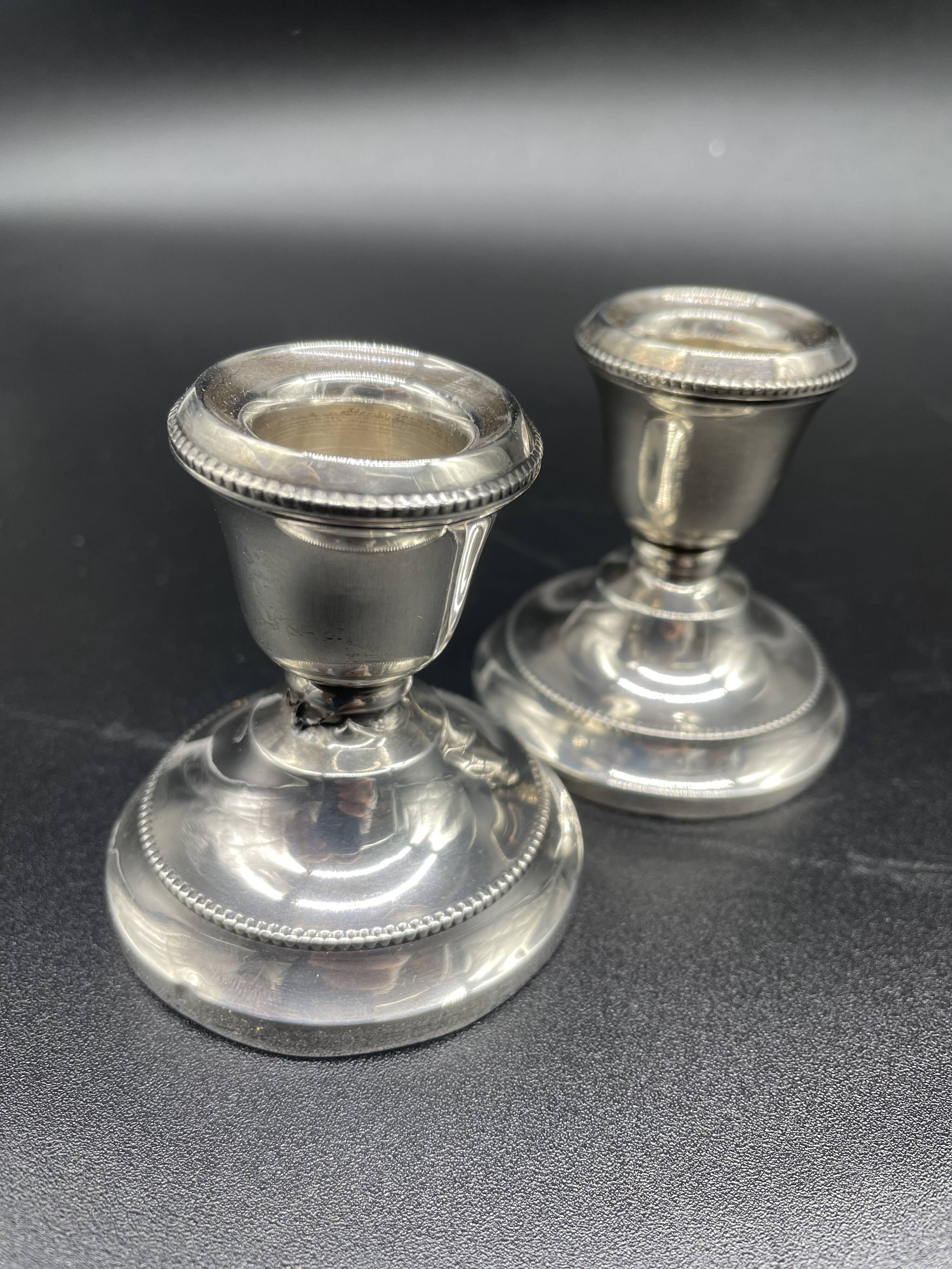 Pair of antique sterling silver candlesticks - English silversmith - 1934
