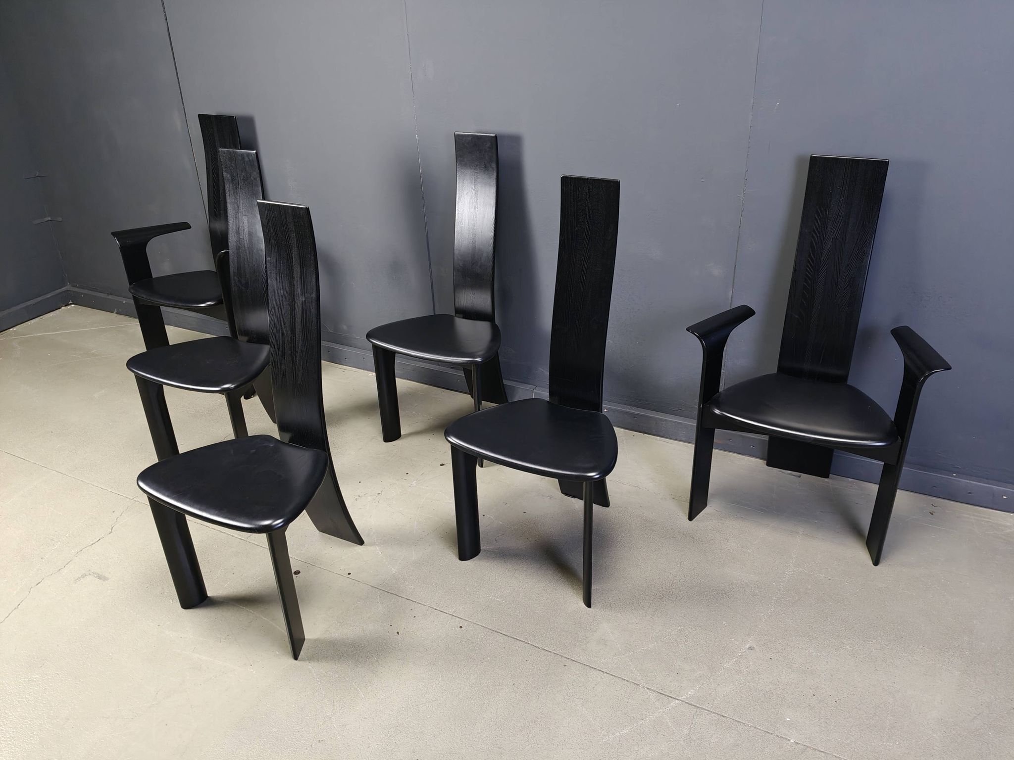 Set of 6 belgian high back dining chairs, 1980s