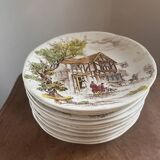 Set of 12 flat plates in Gien earthenware, Ludlow model, chic countryside dining.