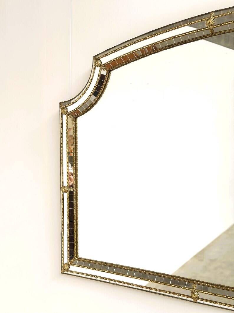 Spanish Golden Mosaic Mirror with Decorative Floral Patterns, 1970s