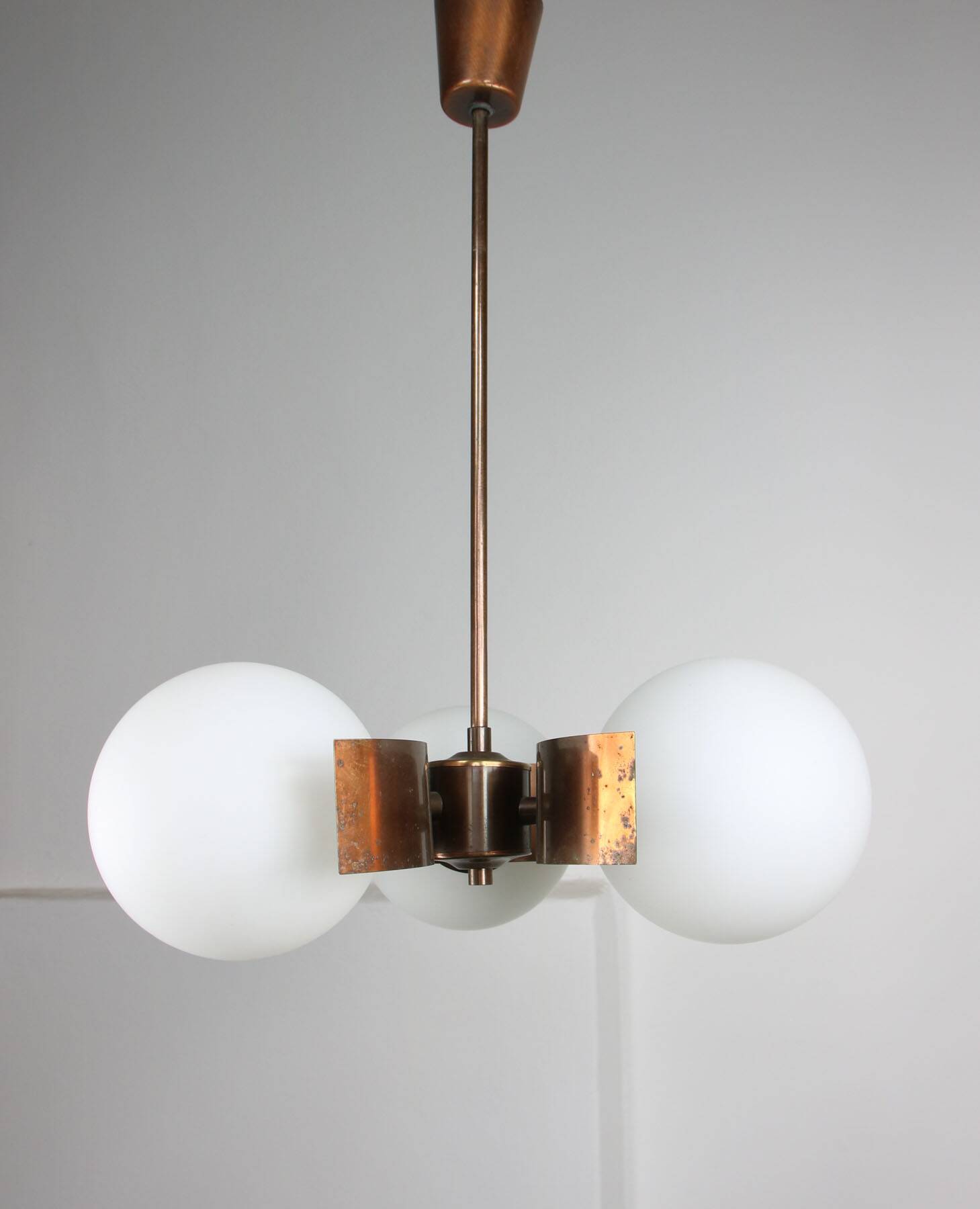 Vintage Italian Copper & Opaline Glass Chandelier
