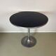 Vintage round tulip dining table in dark blue metal from the 1970s, 80cm.