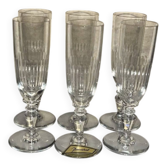 6 Baccarat crystal Renaissance champagne flutes + gold box