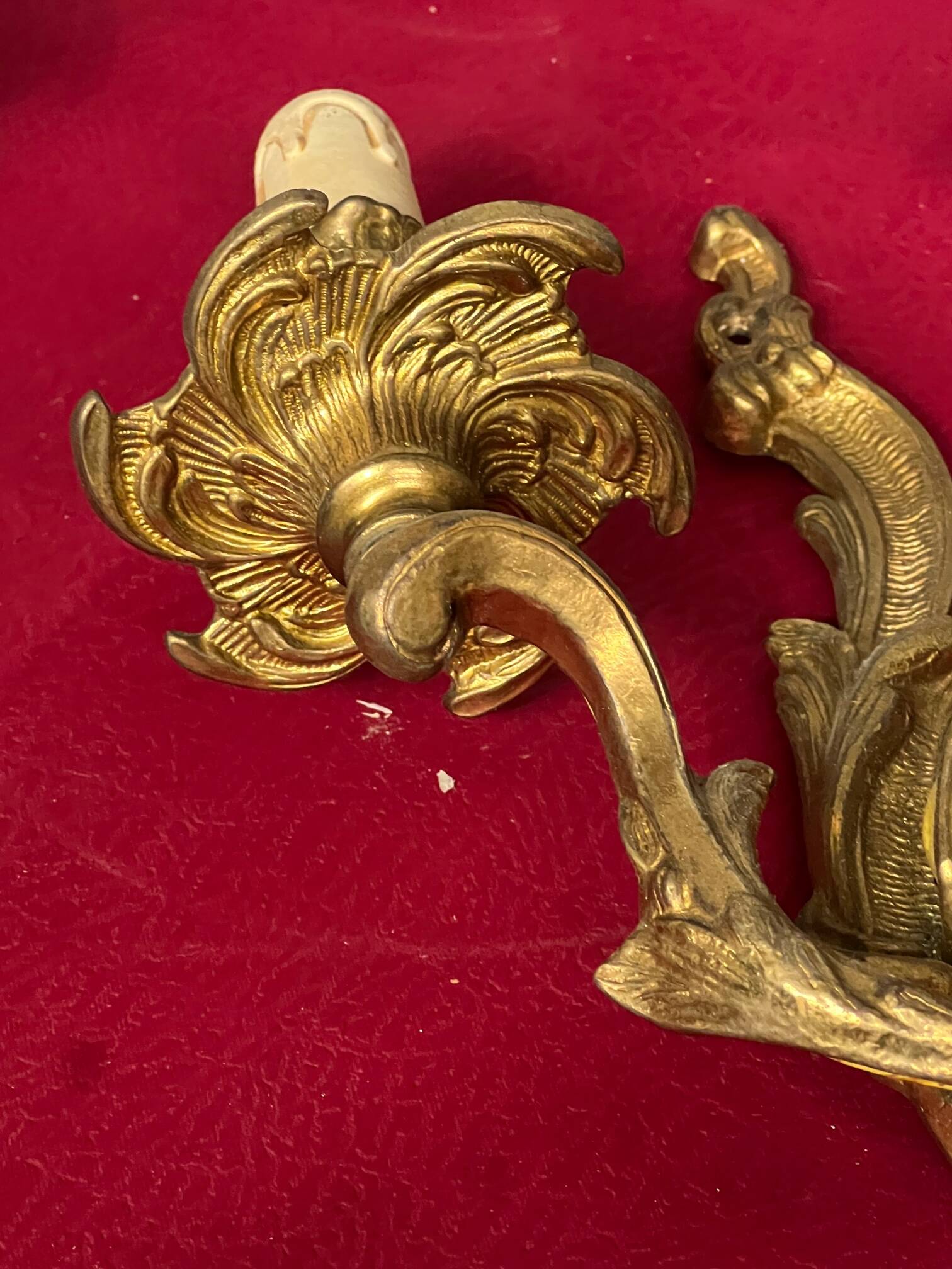 Pair of Rococo gilded solid bronze wall lights.